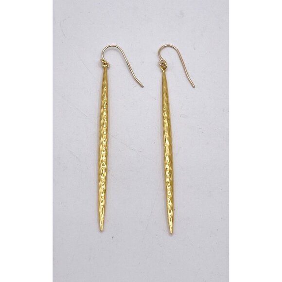 Hammered 14K Gold Filled Linear Dangle Earrings Modernist Long Drop Minimalist - Picture 3 of 5